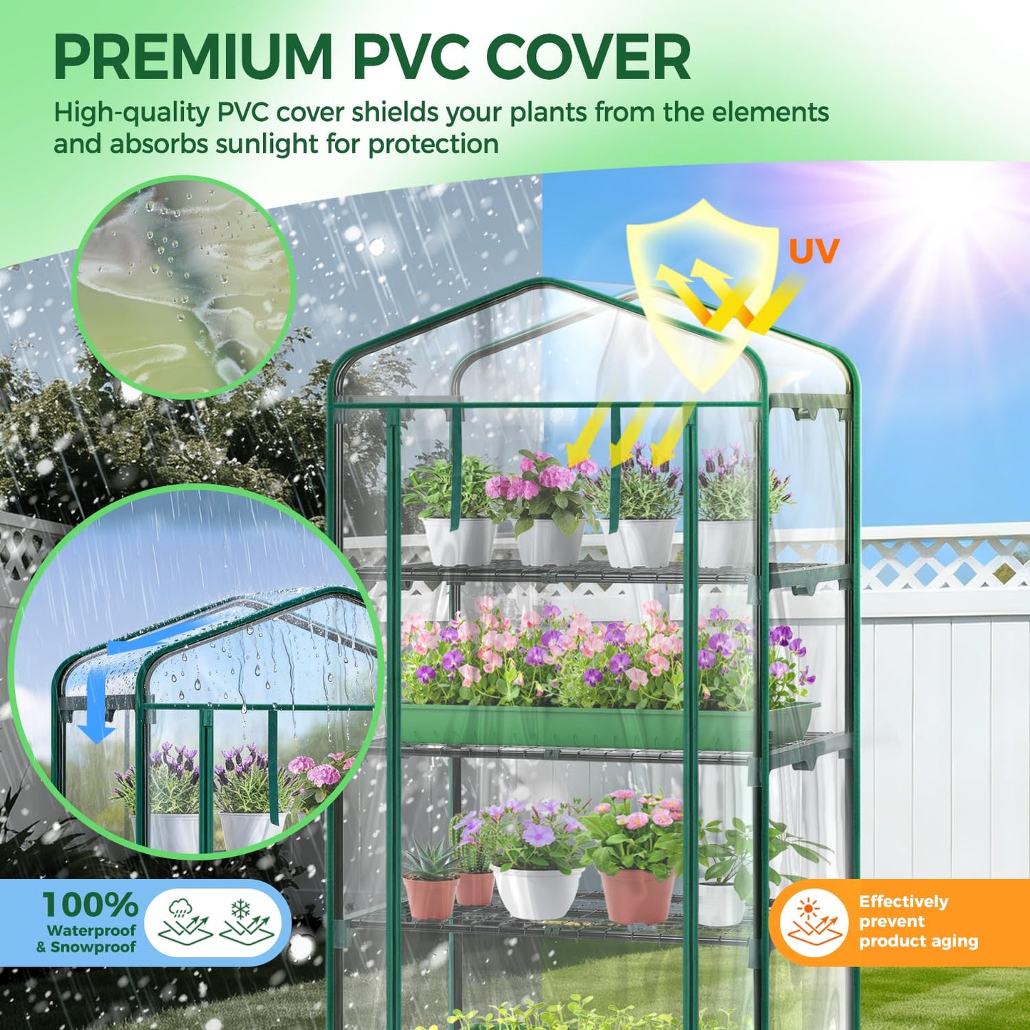 Ohuhu Mini Greenhouse for Indoor Outdoor with Wheel, Small Plastic Plant Green House 4-Tier Rack Stand Portable Greenhouses with Durable PVC Cover for Seedling