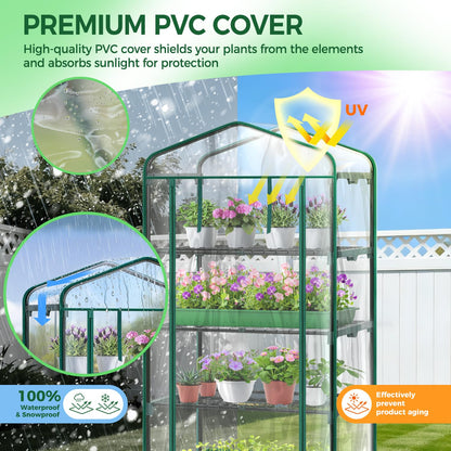 Ohuhu Mini Greenhouse for Indoor Outdoor with Wheel, Small Plastic Plant Green House 4-Tier Rack Stand Portable Greenhouses with Durable PVC Cover for Seedling