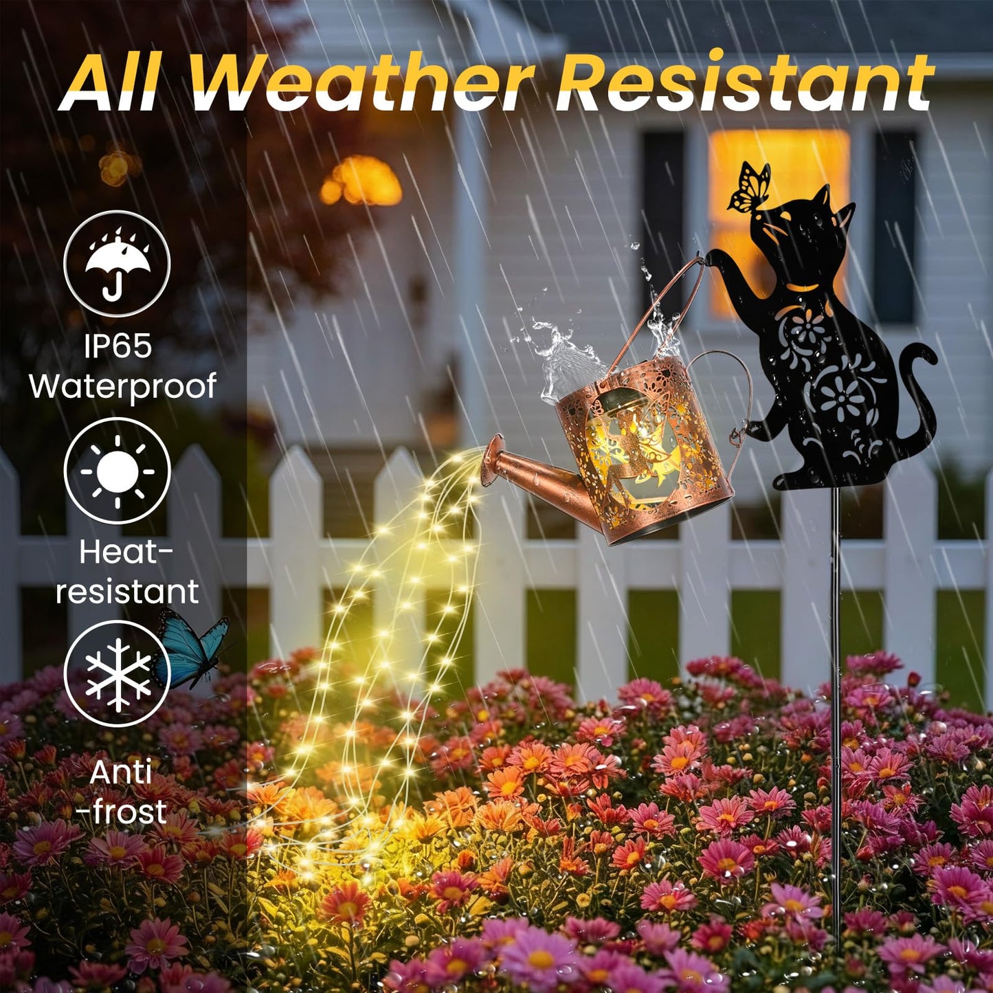 LOVERUIS Cat Solar Watering Can Lights,Outdoor Hanging Solar Lights Lantern,Gifts for Mom Women Birthday Mother's Day,Garden Waterproof Garden Decor Outside Patio Yard Pathway Backyard