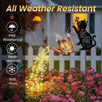 LOVERUIS Cat Solar Watering Can Lights,Outdoor Hanging Solar Lights Lantern,Gifts for Mom Women Birthday Mother's Day,Garden Waterproof Garden Decor Outside Patio Yard Pathway Backyard