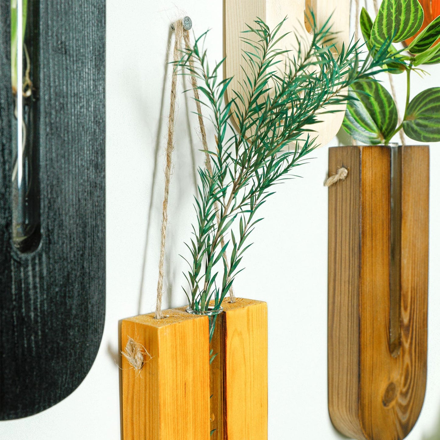6 Pack Wall Planters for Indoor Plants, Wooden Hanging Planter, Propagation Station, Wooden Pocket Vase, Wood Wall Decor for Living Room Bedroom Bathroom