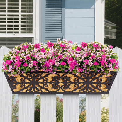 Karlliu 2 Pack 24 Inch Window Boxes Planters Railing Planter Box with Adjustable Brackets & Coco Liners Fabric Plant Grow Bags Deck Railing Planter Boxes Balcony Hanging Flower Box for Outdoor Plants