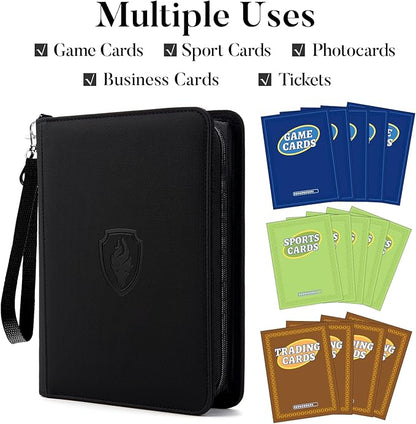 Fabmaker Premium 4 Pocket Zip Card Binder, Trading Card Binder for 320 Cards, Portable PU Card Collection Binder, Collector Card Album Folder for Game & Sports Cards (Black)