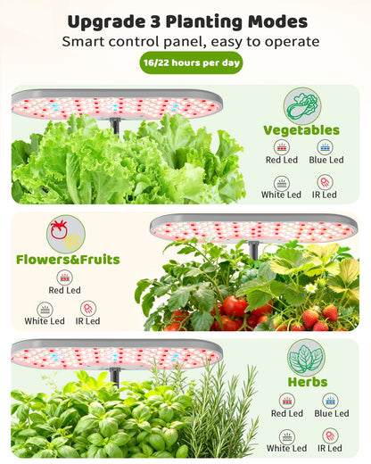 Growell Hydroponics Growing System Kit, 16 Pods, Vertical 8L Indoor Gardening System for Herb Vegetable Fruit, Hydro Garden with LED Grow Light, Smart Water Circulation, 3 Light Modes & 2 Timer, Gray