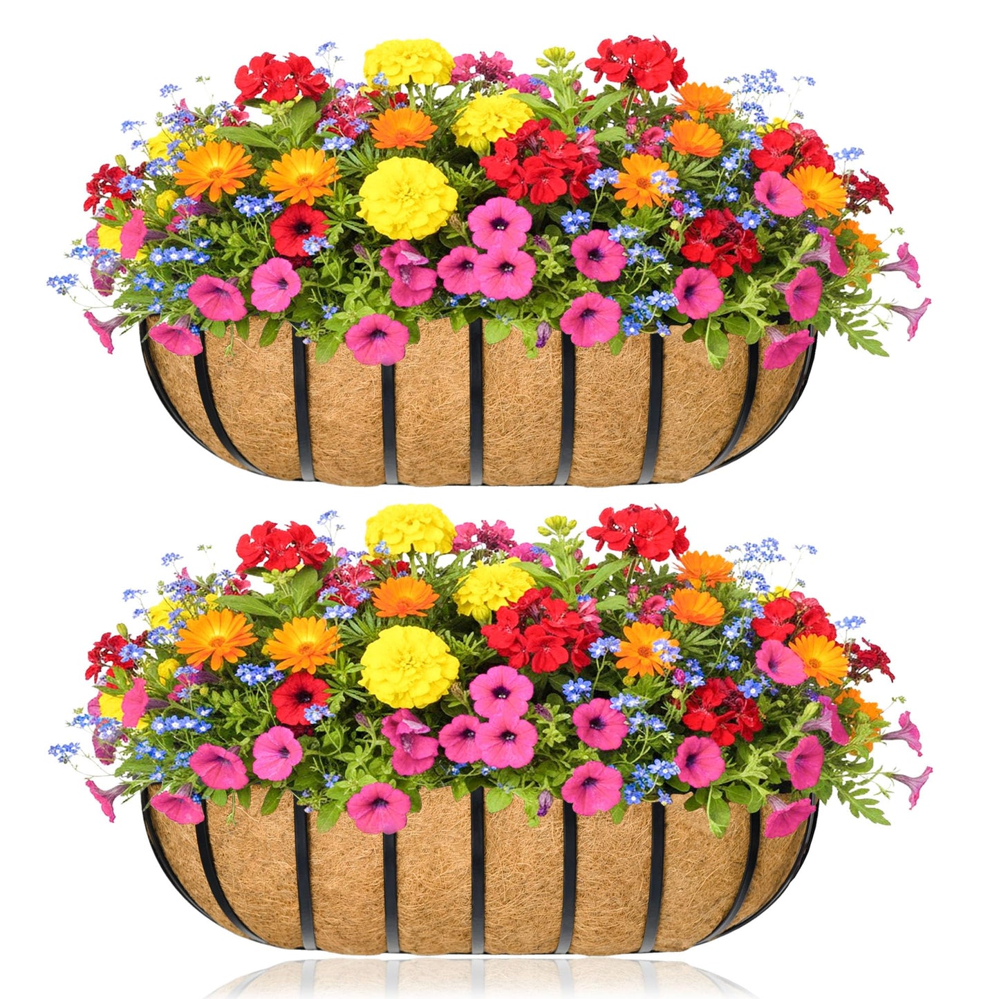 XXFBJNMD Window Box Railing Planter with Coco Liner 2 Pack 16 Inch Metal Hanging Flower Planter Deck Railing Planters Boxes for Balcony Outdoor Plants Fence Porch Patio