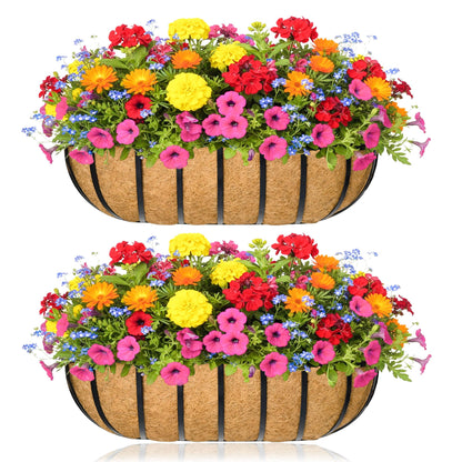 XXFBJNMD Window Box Railing Planter with Coco Liner 2 Pack 16 Inch Metal Hanging Flower Planter Deck Railing Planters Boxes for Balcony Outdoor Plants Fence Porch Patio