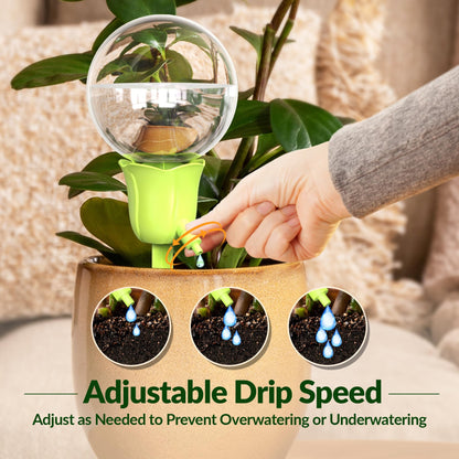 NiHome 2PCS Self-Watering Globes for Indoor & Outdoor Plants, Adjustable Flow Automatic Drip Irrigation Bulbs w/Tulip Stakes for Potted Plants, Succulents, Hanging Baskets, Gardens (Pink + Green)