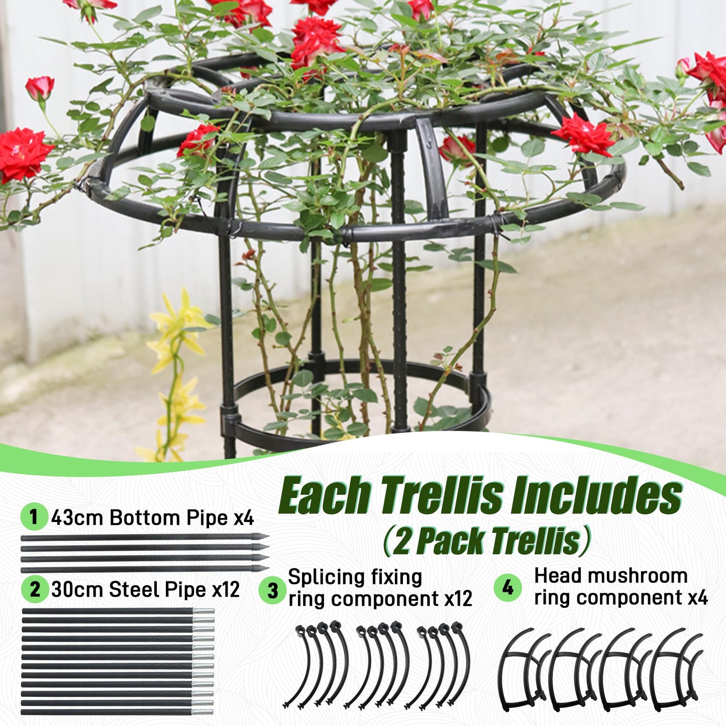 Quibbay Garden Trellis for Climbing Plants Outdoor, 53 Inch Mushroom Top Trellis for Climbing Plants, Metal Plant Flower Trellises for Vine Grape Vegetable Cucumber Tomato Trellis, 1 Pack