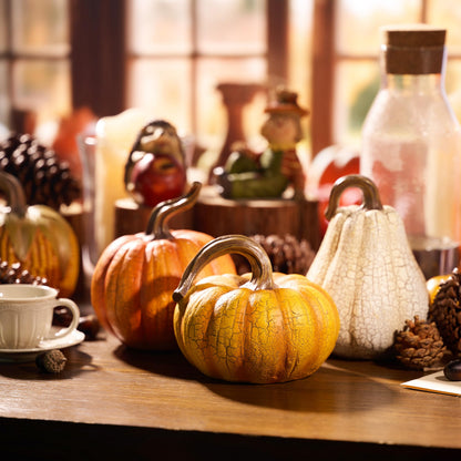 Valery Madelyn Fall Pumpkin Table Decor Cracked Pumpkin Figurine Fall Decoration for Home, 3pcs Resin Autumn Harvest Thanksgiving Halloween Party Tabletop Centerpieces, 6.7 inch