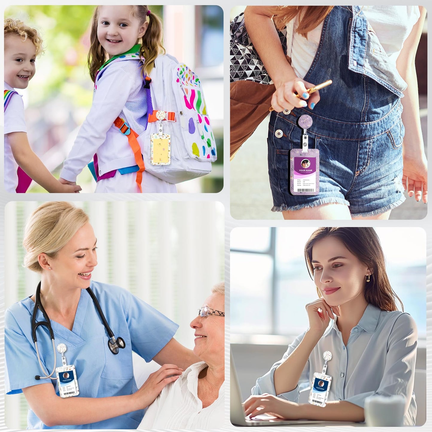 3Pcs Heavy Duty Badge Holder with Retractable Reel, Flower ID Badge Holder with Clip Badge Reels Retractable Heavy Duty,ID Holder for School Nurse Office 7