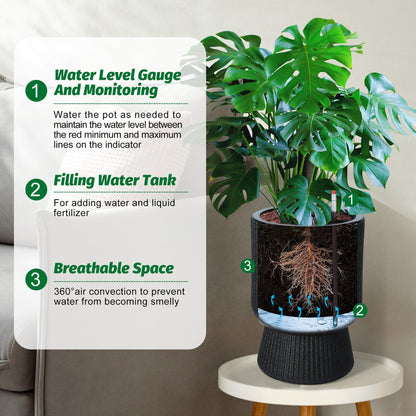 CABIHOME 14.2" Tall Planters, 2packs-Large Planter for Outdoor Plants, Flower Pots with Water Level Monitor, for Patio, Porch, Living Room, Home Office, for Outdoor & Indoor Plants, Classic White