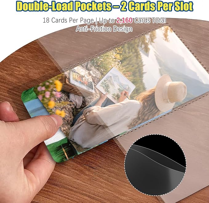 ABLY 2160 Pockets Trading Card Pages Sleeves 9-Pocket Clear Plastic Game Card Protectors for Sky, Pok, Bas Car and More, Fit 3 Ring Binder (120 Pages)