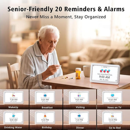 PPLEE Digital Clock Large Display – Dementia Clocks for Seniors, 7-Inch HD Display, Multiple Alarms with Repeat, Adjustable Brightness, Calendar & Custom Themes, Ideal for Elderly and Caregivers