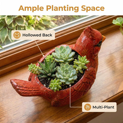Red Bird Shaped Succulent Planter, Red Resin Bird Flower Pot Decorative Indoor Outdoor Plant Pot for Succulents, Cute Animal Plant Pot Garden Desk Decor, Unique Gift for Bird Lovers (A)