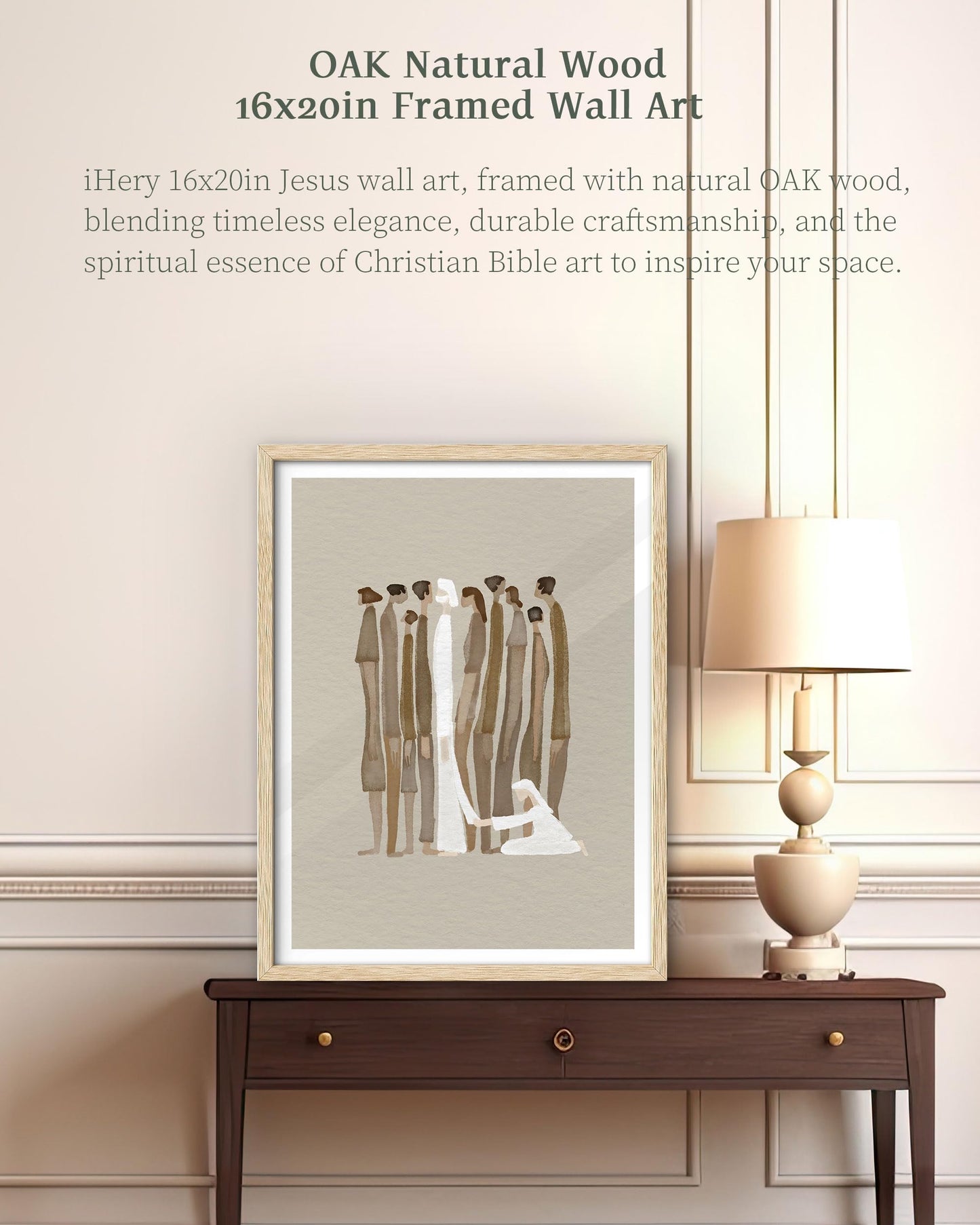 iHery Natural OAK Wood Jesus and Peter Walk on Water Framed Wall Art, 12x16 in Modern Sketch Bible Verses Canvas Art Decor, Beige Logs Boho Scripture 1Pack for Living Room Bedroom