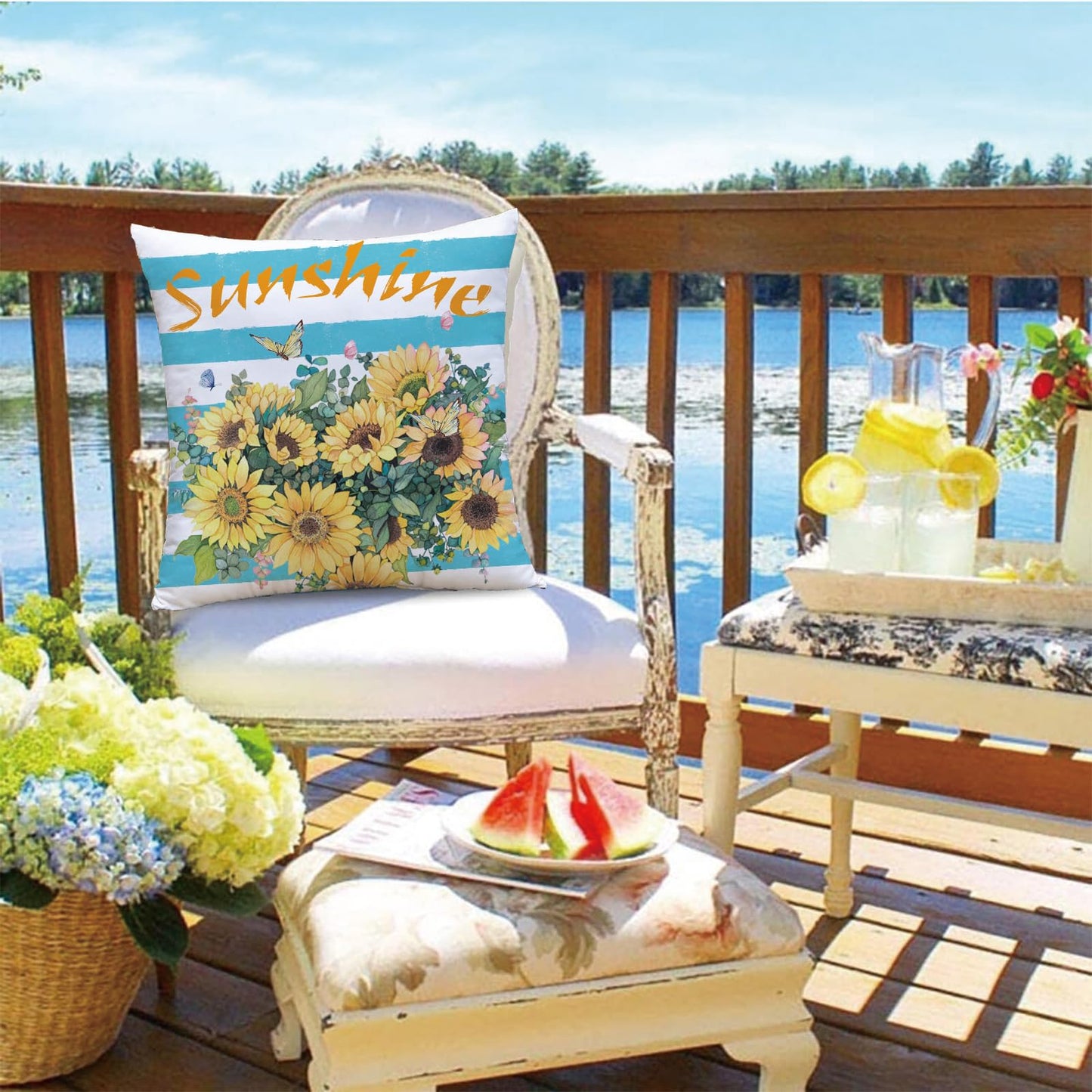 Mimkus Sunflower Pillow Cover 18 x 18 Inch Set of 4 Spring Summer Throw Pillow Covers Floral Double-Sided Printing Blue Cushion Cover for Sofa Home Decor