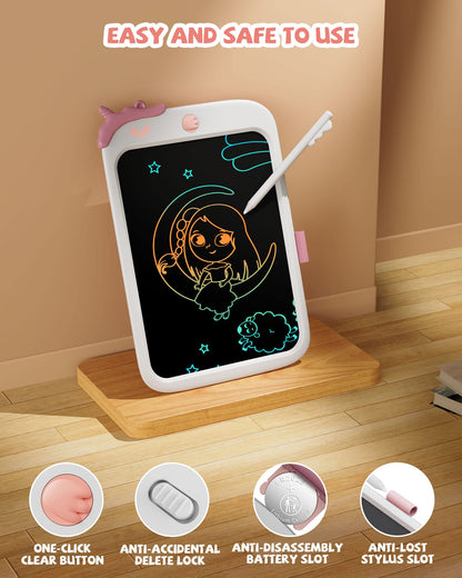 10 inch LCD Writing Tablet for Kids, Unicorn Toys Gifts for Girls Aged 3-5, Toddler Girl Kids Educational Travel Toy, Birthday Gift for 3 4 5 6 7 8 9 Year Old Girl (White)