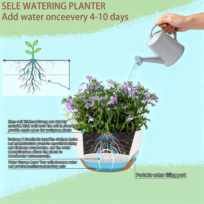 zople Set of 2-8 Inch Self Watering Hanging Planters for Indoor Outdoor，Hanging Plant Pots with Drainage & Removable Tray, Hanging Pots Holder for Ivy, Pothos, Ferns, Balcony & Patio, White Brown