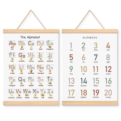 EliteSign Educational Preschool Learning Posters, Animal Alphabet Numbers Poster for Toddlers, ABC Banner Wall Hanging Decor for Classroom Playroom Nursery Kids Room, 12x17 Inch Set of 2