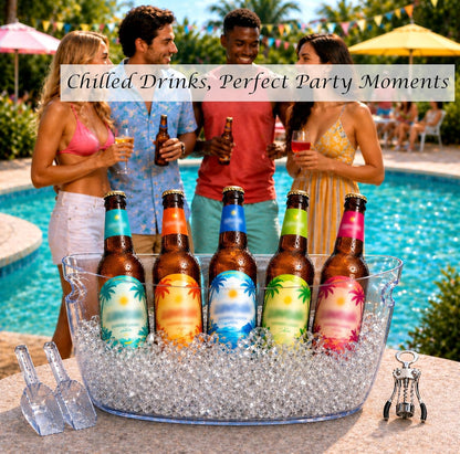 7.5L Ice Bucket for Parties, Set of 2 Beverage Ice Buckets with 2 Ice Scoops & Multifunction Bottle Opener, Large Drink Cooler Tub for Beer Wine Champagne, Plastic Beverage Tub for Bar BBQ Patio