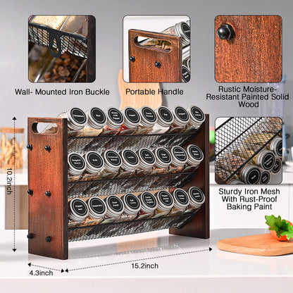 Roykoota Spice Rack, Spice Rack Organizer without Seasoning Jars, Wooden Rustic 3 Tier Kitchen Spice Organizer Shelf for Cabinet, Countertop or Wall Mount