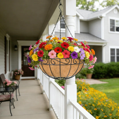 KIDYBELL 4 Pack 10 Inch Hanging Baskets for Plants Outdoor Metal Hanging Planter Basket with Coco Coir Liner Hanging Flower Baskets Hangings Flower Pots Holder for Garden, Patio(Flower)