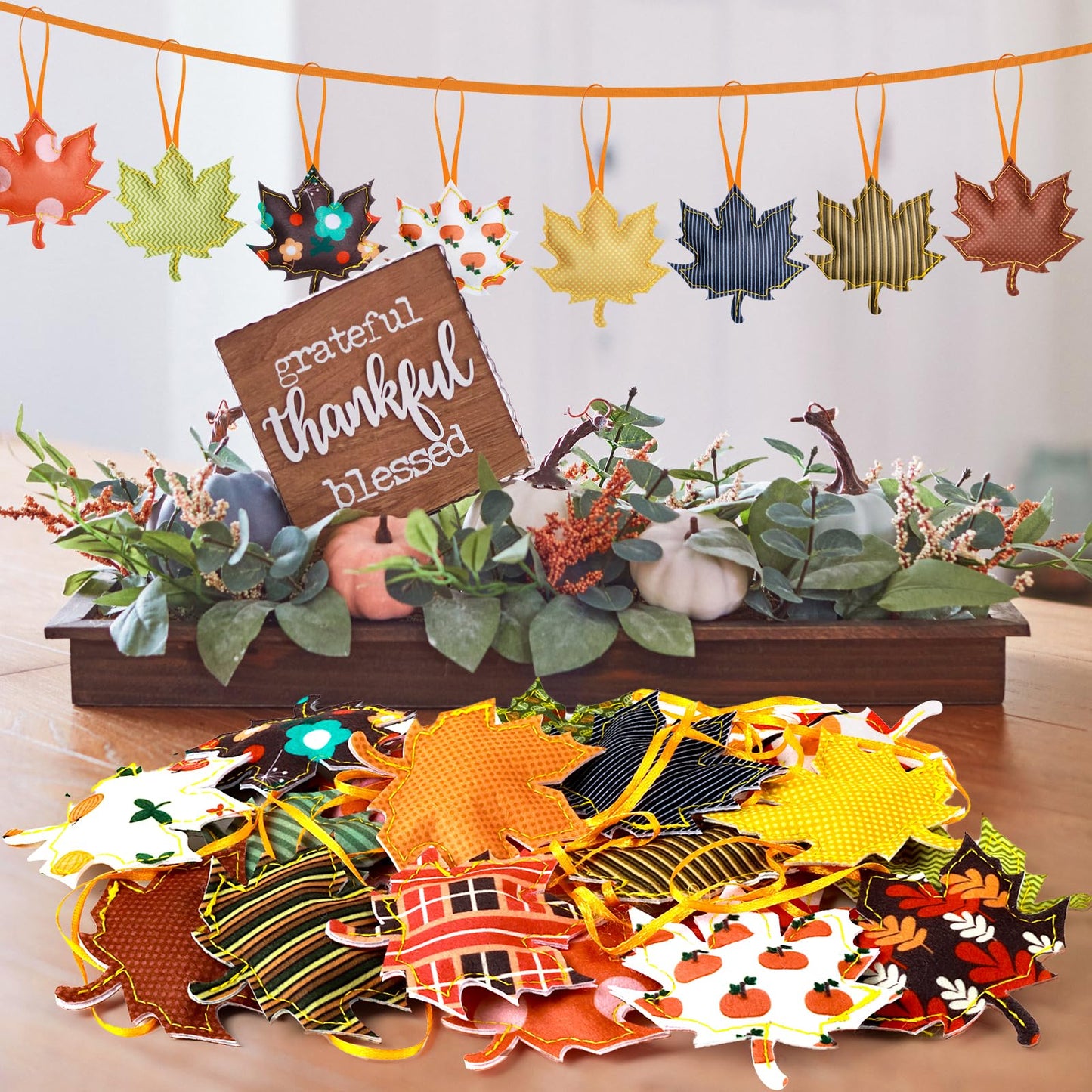 36 Pcs 3D Felt Maple Leaf Ornaments Thanksgiving Tree Decorations Fall Ornaments with Tree Felt Leaves Maple Fall Decorations for Home Autumn Decoration