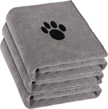 Puomue 3 Pack Microfiber Dog Towels for Drying Dogs, Super Absorbent and Soft Pet Grooming Towel, 40 Inch X 23.6 Inch, Perfect Dog Drying Towels for Large, Medium or Small Dogs, Grey