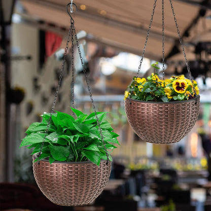 Foraineam 10.2 Inches Round Basket Hanging Planter Dual-pots Design Garden Flower Plant Pots Hanging Planter Baskets with Drainer and Chain for Indoor Outdoor Use