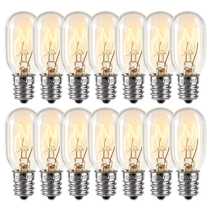 FRIGESWIFT Salt Lamp Bulb 15W, E12 T20 Candelabra Base Bulb for Himalayan Salt Lamps, Wax Warmers, Night Lights & Bathroom Lights, 120V 2700K Clear Glass - Pack of 14