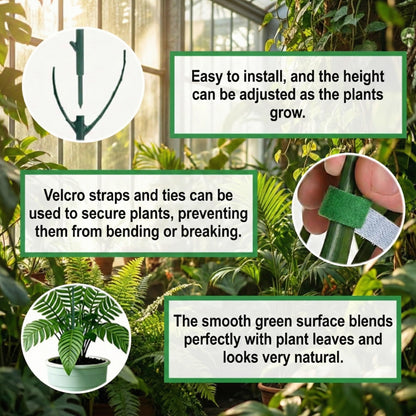Stackable Plant Support Stakes Kit, 10 Pack Garden Plant Stakes with 20m Tie Wire & 2m Velcro Straps, Adjustable Plastic Trellis Support Frame for Climbing Plants, Vines, Indoor Outdoor Pots