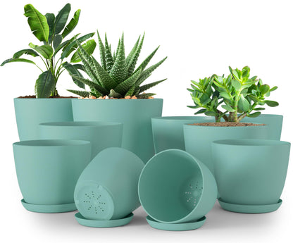 Utopia Home - Plant Pots Indoor with Drainage - 7/6.6/6/5.3/4.8 Inches Home Decor Flower Pots - Plastic Planters for Indoor Plants, Cactus, Succulents Pot (Aqua, Pack of 10)