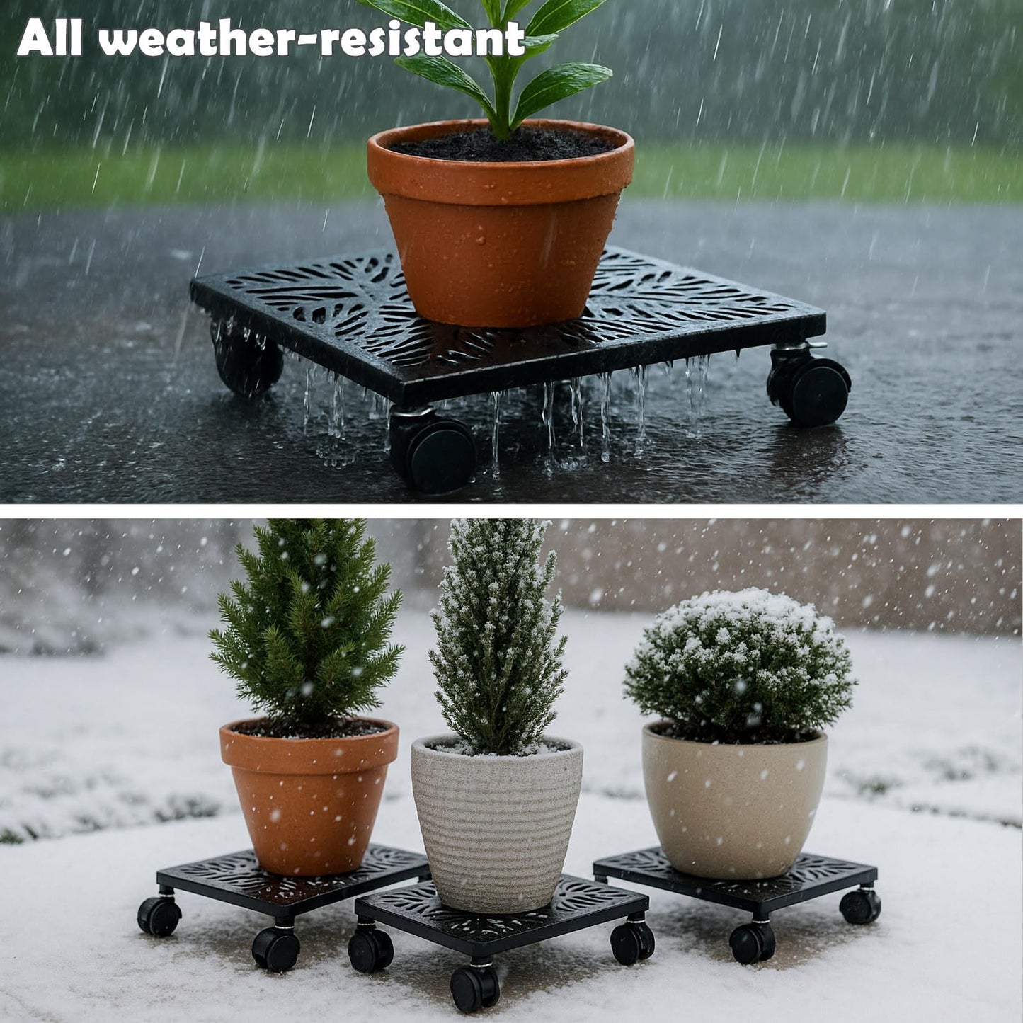 1-Pack 12 Inches Square Metal Plant Caddy with Wheels Heavy Duty Large Rolling Plant Stand Indoor Outdoor Wheeled Planter Dolly Cart with Lockable Casters Flower Pot Mover Roller Trolley, Black