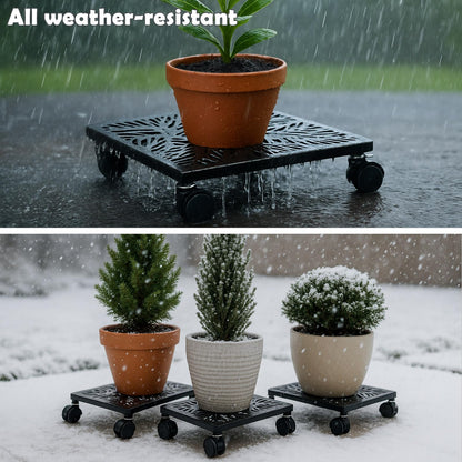 1-pack 13.5 Inches Square Metal Plant Caddy with Wheels Heavy Duty Large Rolling Plant Stand Indoor Outdoor Wheeled Planter Dolly Cart with Lockable Casters Flower Pot Mover Roller Trolley, Black