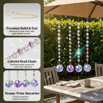 4Pcs Sun Catcher Crystals for Window Hanging, 18.1Inch Prism Suncatcher Rainbow Maker Crystals for Home Garden Decor Lamp Chandelier Lamp Prisms Wedding Party Xmas Gift