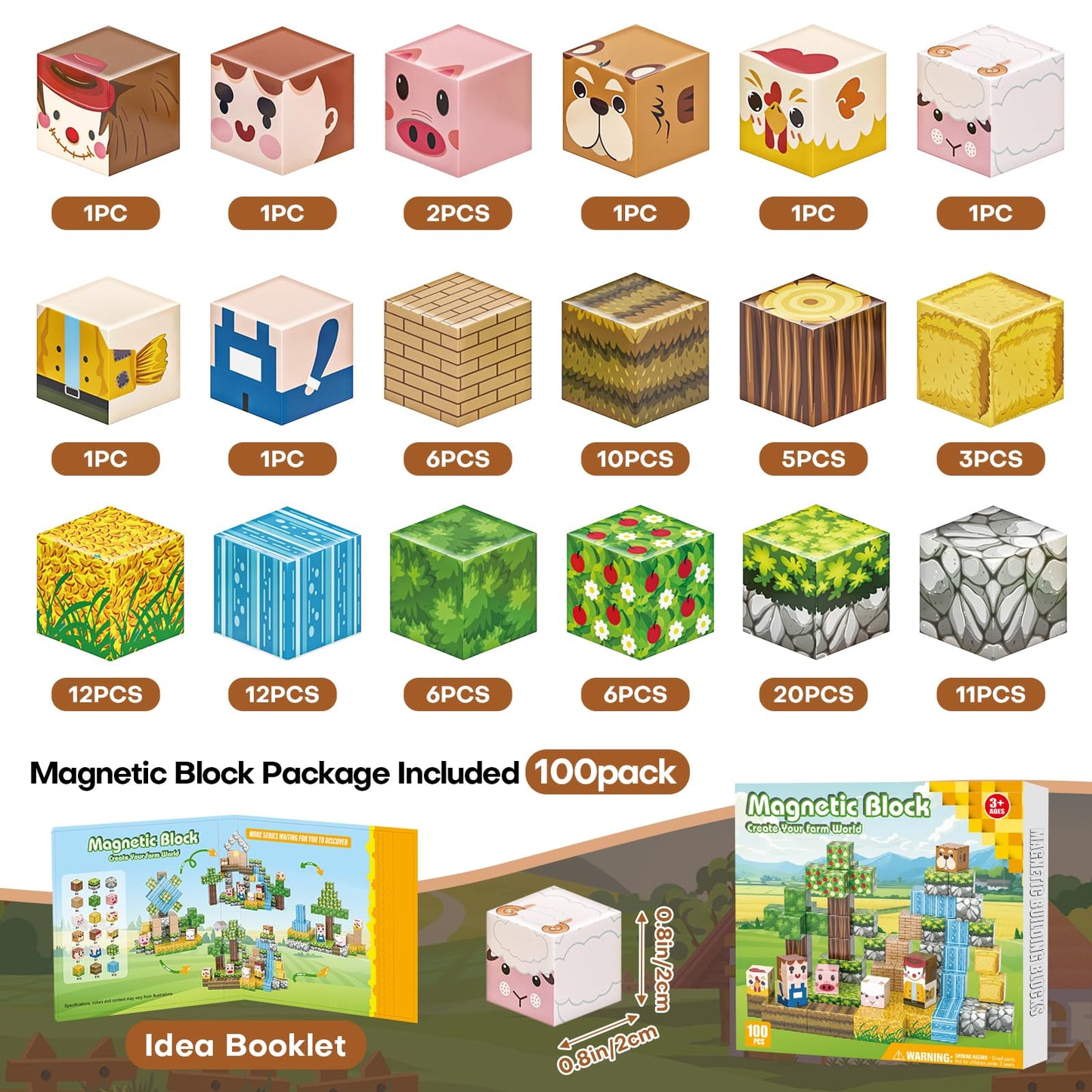 Magnetic Blocks, Magnetic Building Blocks 100pcs Gryxpox-STEM Toys for Kids Ages 3+, Magnet Tiles with Forest Animals Blocks Set, Educational Sensory Toys for Toddlers, Boys & Girls–Creative Game Gift