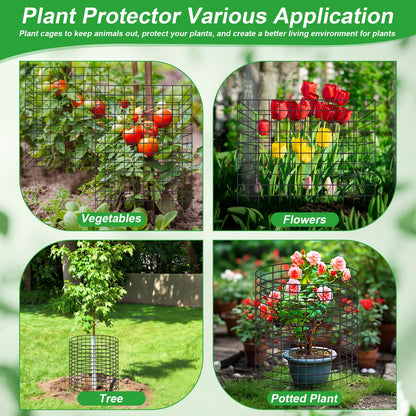 6 Pack Plant Protector from Animals,16" x 12" Wire Garden Plant Protectors,18pcs Pre-Bent Metal Mesh Plant Protectors with Zip Tie and Stake, Garden Plant Cage for Flower Vegetable to Keep Animals Out