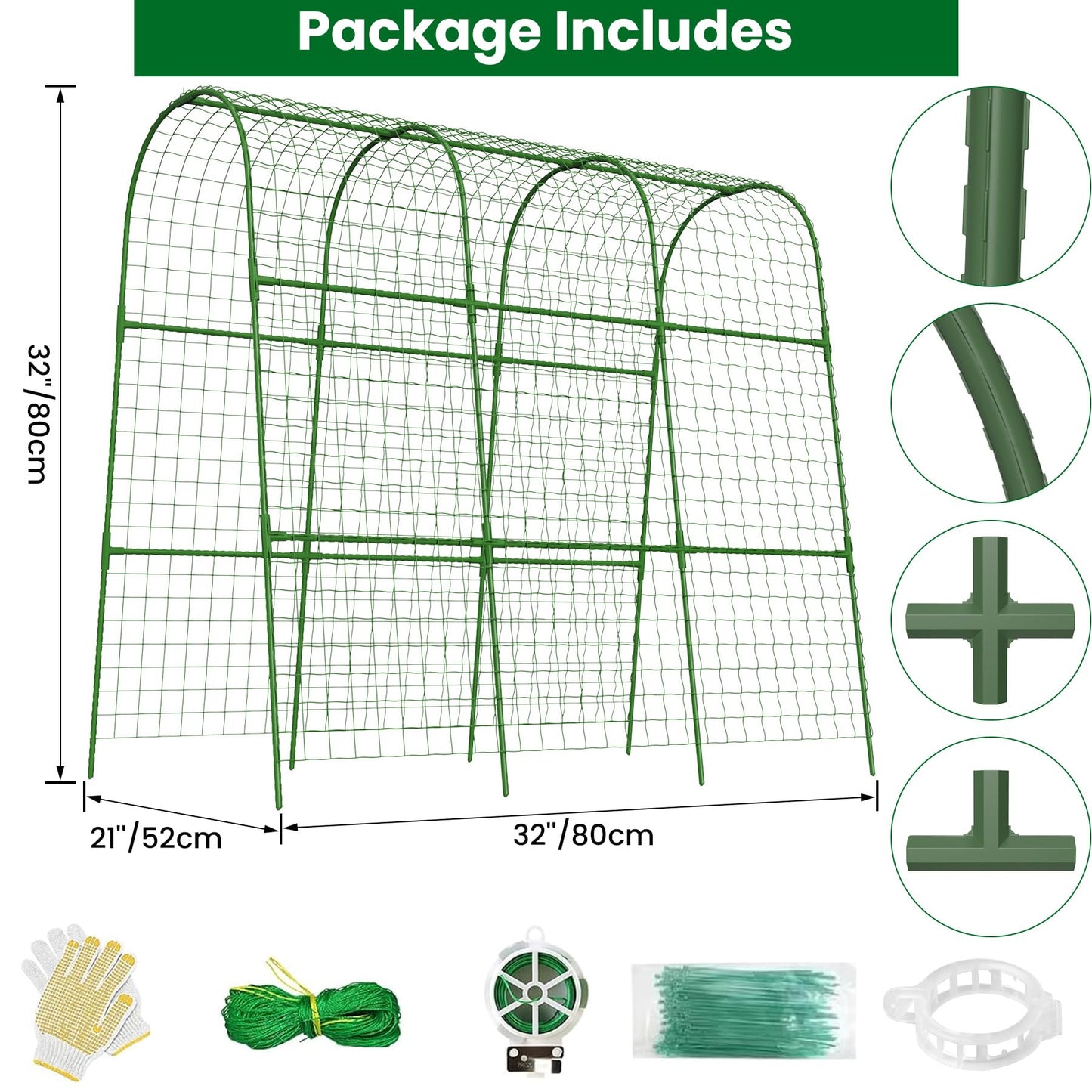 Cucumber Trellis for Raised Bed 48" L x 48" H U-Shape Garden Trellis for Climbing Plants Outdoor, Metal Arch Trellis for Vegetables, Plant Support for Tomato Pea Zucchini Grape Flowers