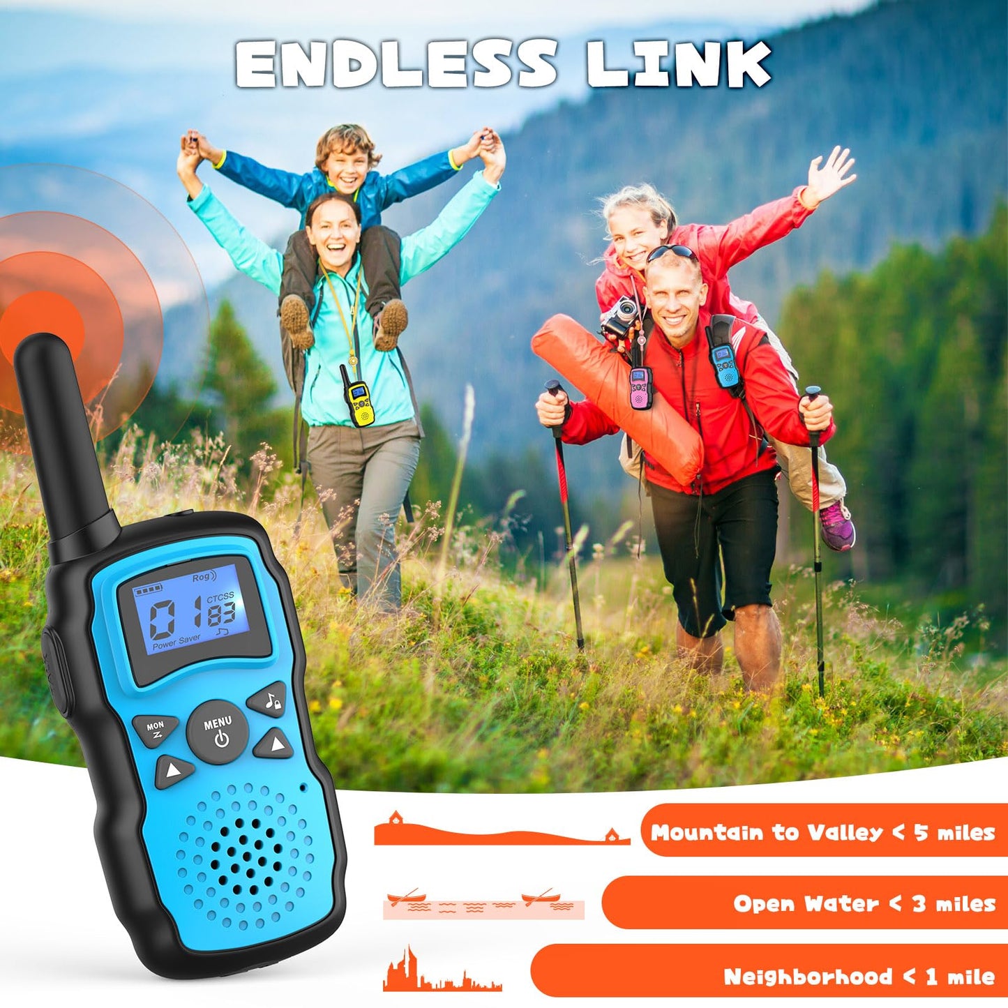 Wishouse Walkie Talkies for Kids Adults Rechargeable Long Range 4 Pack with 2 USB Chargers 12 Batteries,Family Walky Talky,Outdoor Camping Games Indoor Toys Birthday Xmas Gift for Boys Girls Children