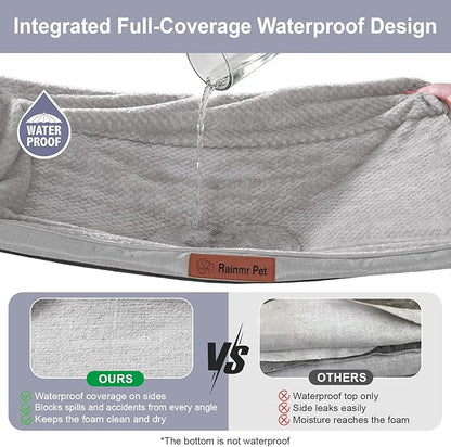 Rainmr Orthopedic Dog Beds for Large Dogs, Memory Foam Dog Beds Large Sized Dogs, Washable Removable Cover, Nonskid Bottom, Waterproof, for Indoor, Outdoor, Crate ＆ Car Use, 41x27x6 Inches, Light Grey
