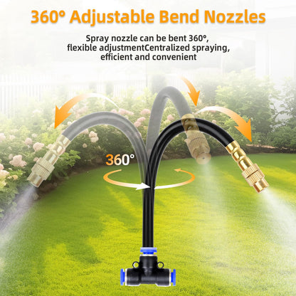 50FT Drip Irrigation System, 2026 Upgrade Garden Watering Kit with 12pcs 360° Adjustable Copper Nozzles, Automatic Atomizing Sprinkler System for Raised Beds, Lawn, Greenhouse, Outdoor Plants (50 ft)