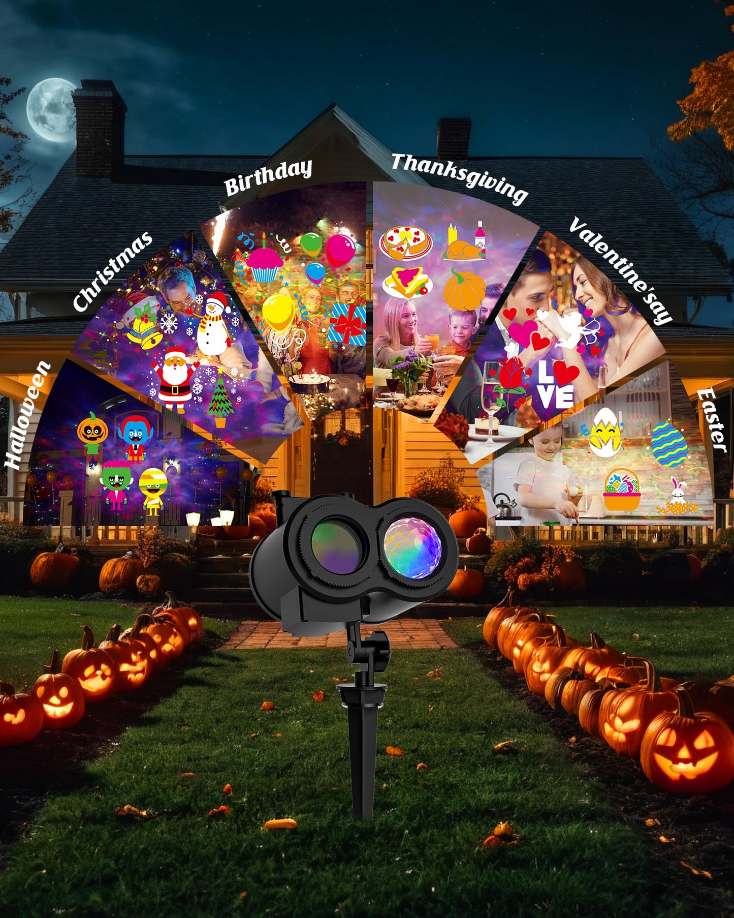 2026 Upgrade Halloween Christmas Projector Lights Outdoor, COOLWUFAN 2-in-1 Holiday Projector Lights Decorations, 30 Bright HD Effects (20 Slides) Projection Light for Xmas Party Garden Yard Decor
