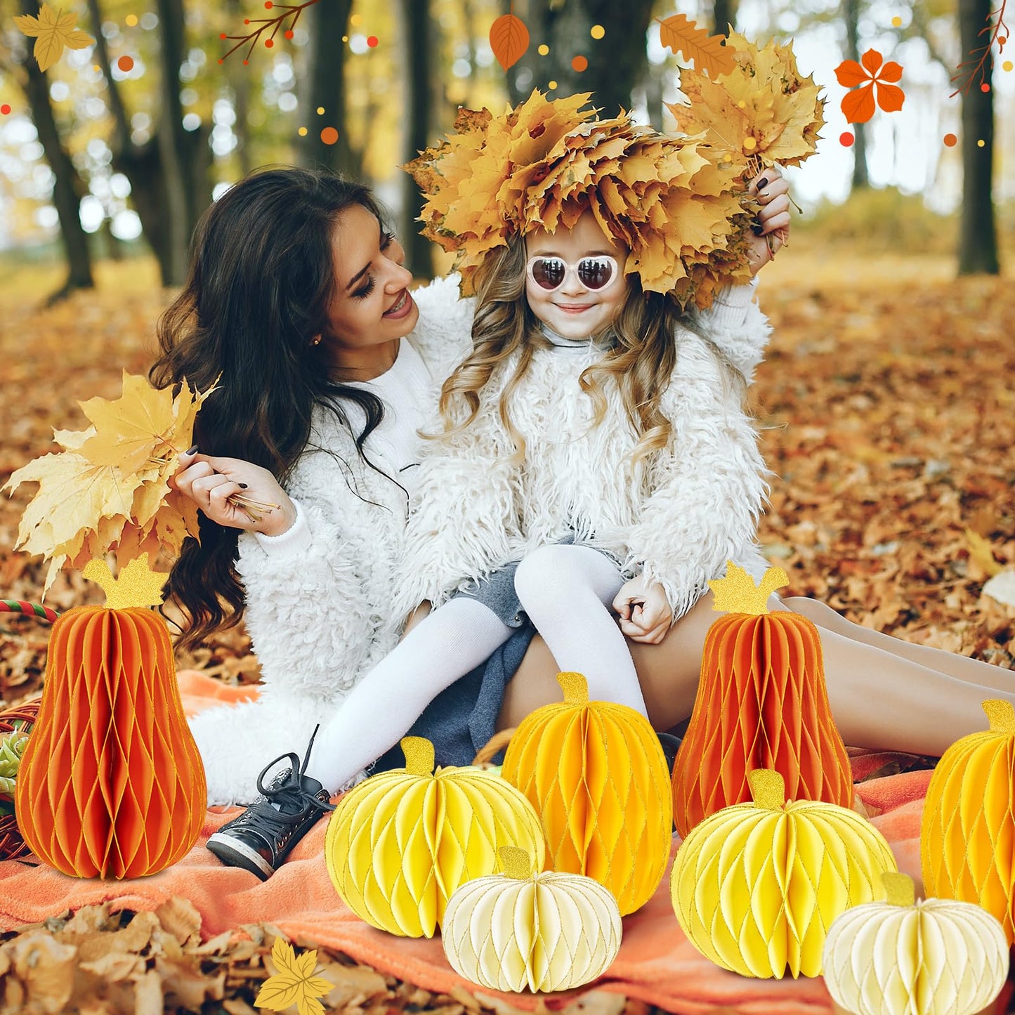 SUBBEAUTY 8 PCS Pumpkin Honeycomb Centerpieces Fall Pumpkin Party Decoration Thanksgiving Centerpieces for Tables Orange Honeycomb Decorations for Halloween Autumn Festival Party Decor