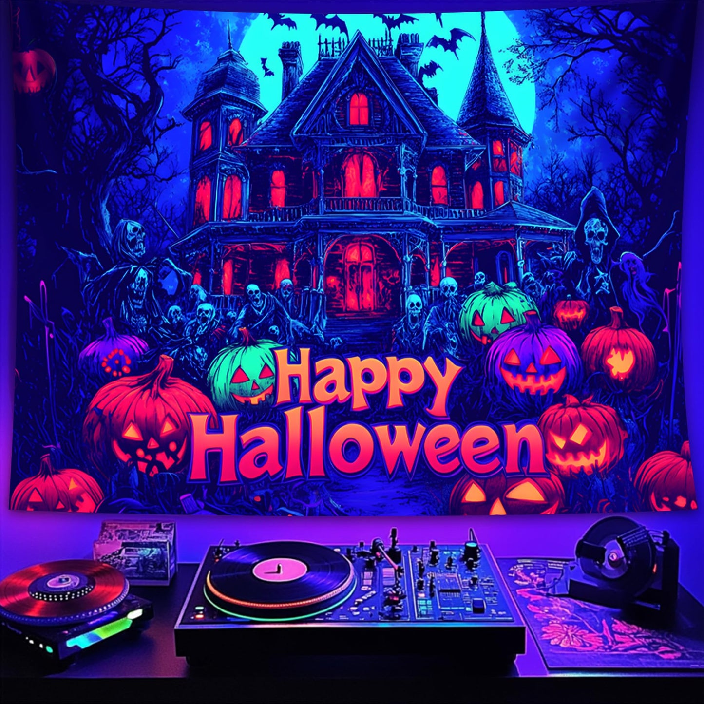BVBOX Halloween Tapestry, Blacklight Tapestry for Halloween Party Decor Hanging Tapestries Backdrop Wall Art Poster for Bedroom Dorm 90x70in
