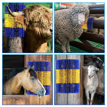 Extra Large Size Livestock Scratching Brush, Upgraded Horse/Goat/Cow/Cattle Scratcher Brush for Grooming, Itch Relief Horse Scratcher Brushes Kit with Two Sets of Mounting Screws(1-Pack,Yellow)