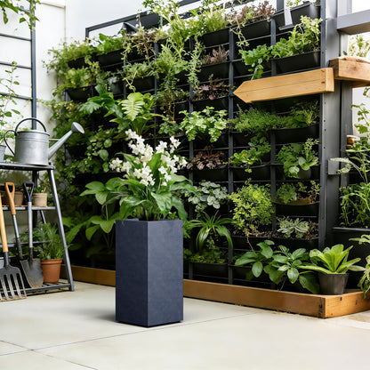 Kante 23.6" H Tall Rectangular Concrete Planter, Modern Square Diameter Plant Pot with Drainage Hole and Rubber Plug for Indoor Outdoor Home Patio Garden, Charcoal