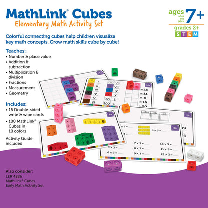 Learning Resources MathLink Cubes Elementary Math Activity Set - Math Manipulatives for Elementary School, 1st Grade Learning & Education Toys, Counting Blocks for Classroom Centers and Homeschool