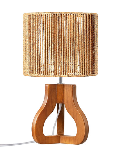 EDISHINE Small Table Lamp, Rose Wood Tripod Nightstand Lamp, Handwoven Paper Rope Shade, 14.6" Rattan Bedside Lamp for Bedroom Living Room, Office, On-Off Line Switch, E26 Base(Bulb Not Included)