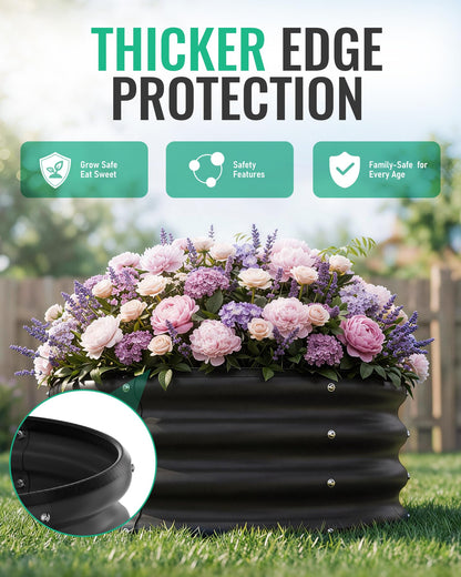 ZXZYHFTY Raised Garden Bed, 0.6 mm Galvanized Steel Round Planter Box with Open Bottom, Black, 2 x 2 x 1 FT, 2 Pack