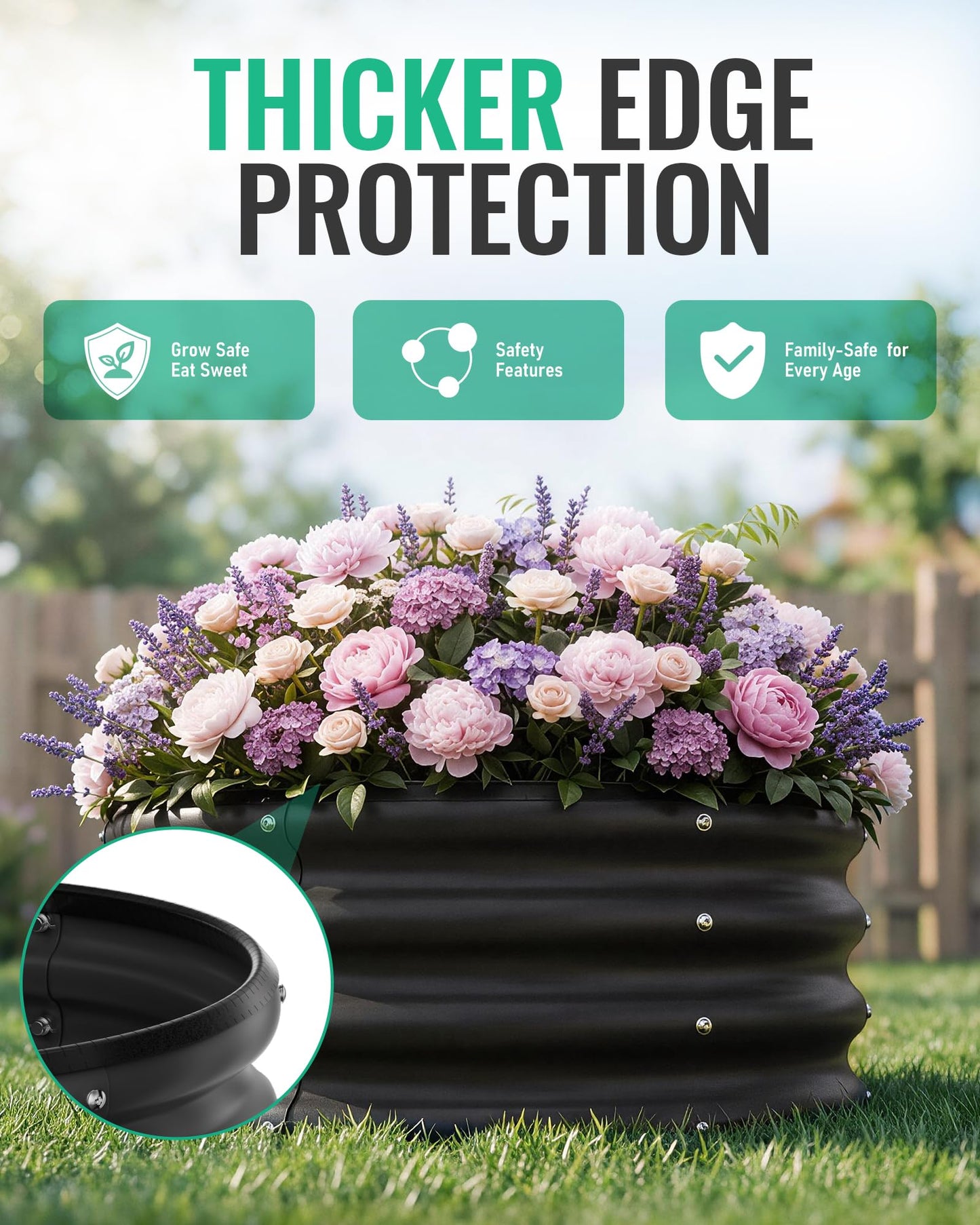 ZXZYHFTY Raised Garden Bed, 0.6 mm Galvanized Steel Round Planter Box with Open Bottom, Black, 2 x 2 x 1 FT, 1 Pack
